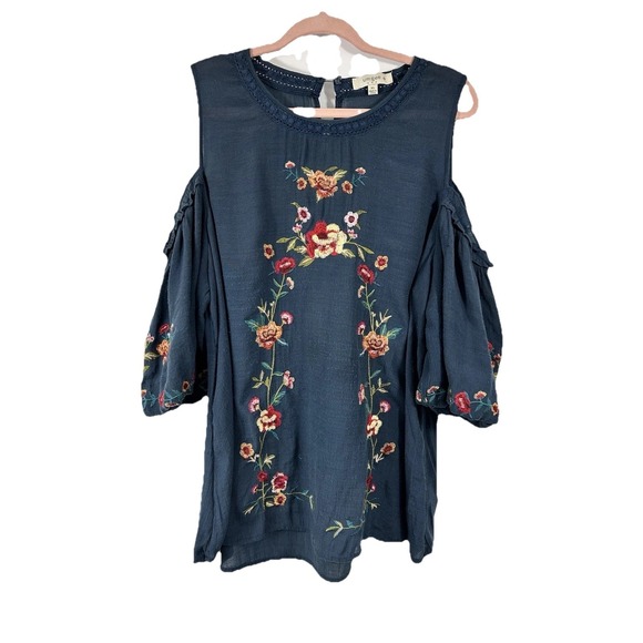 Umgee Tops - Umgee Women's Floral Embroidered Tunic Size XL Off-shoulders Boho Peasant Hippie